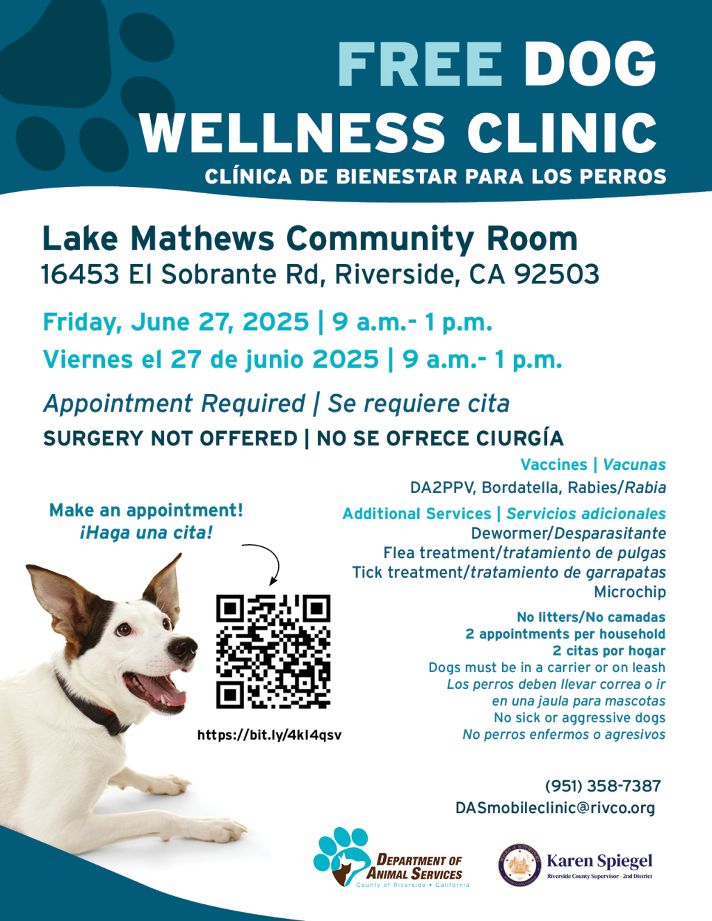 Flyer for June 27th Wellness Clinic in Riverside