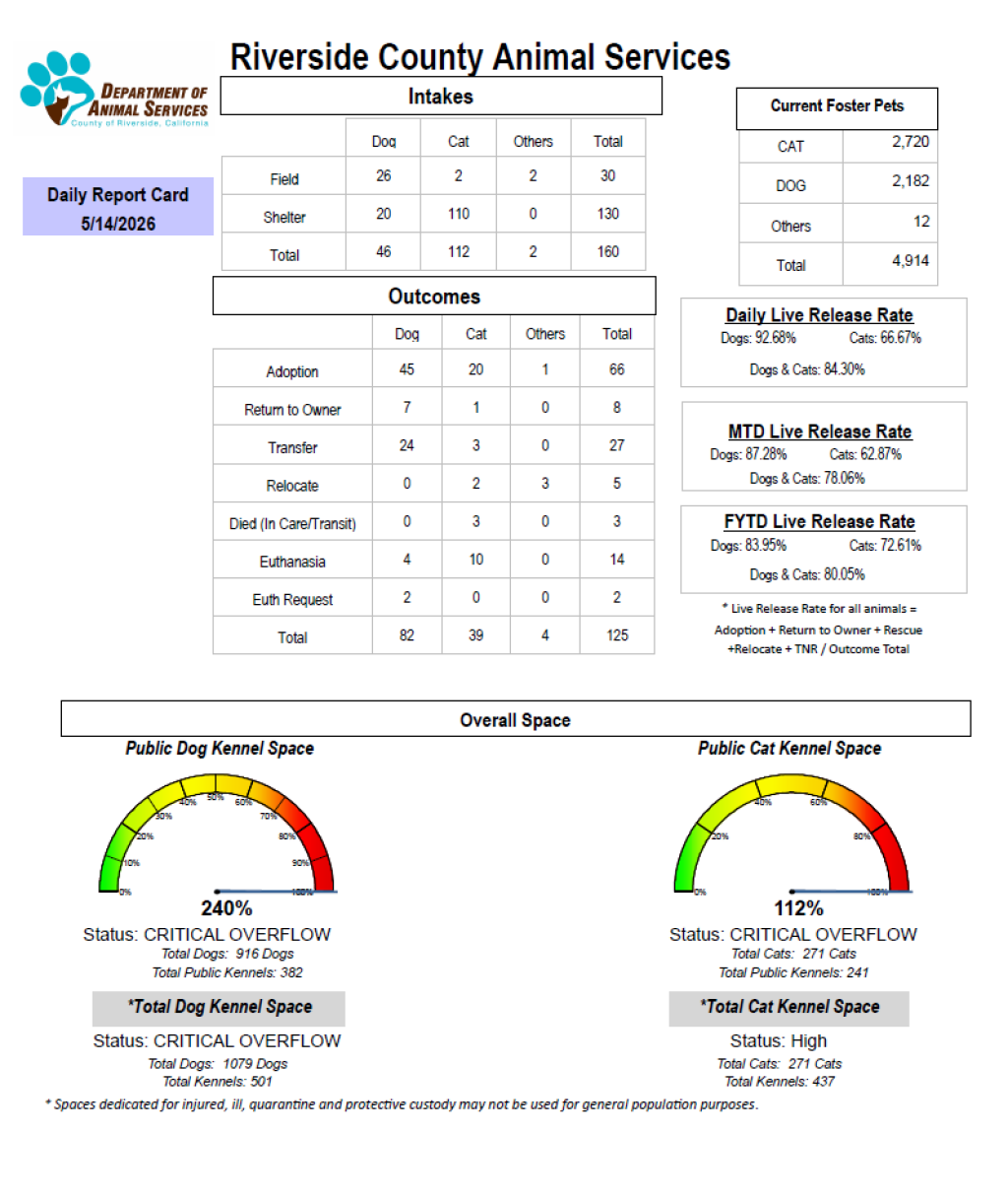 Daily report card of RCDAS Intake/outcome 