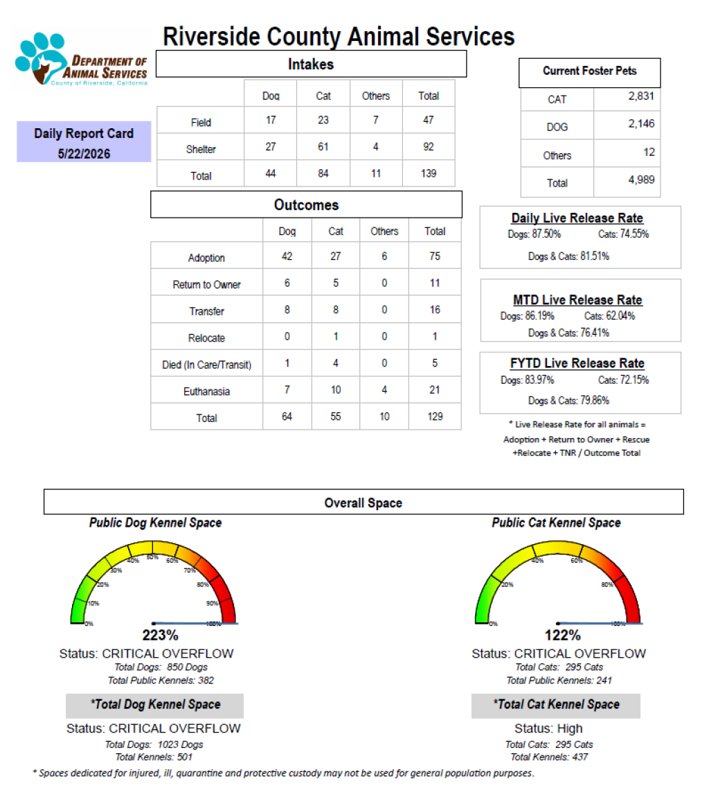 Daily report card of RCDAS Intake/outcome 