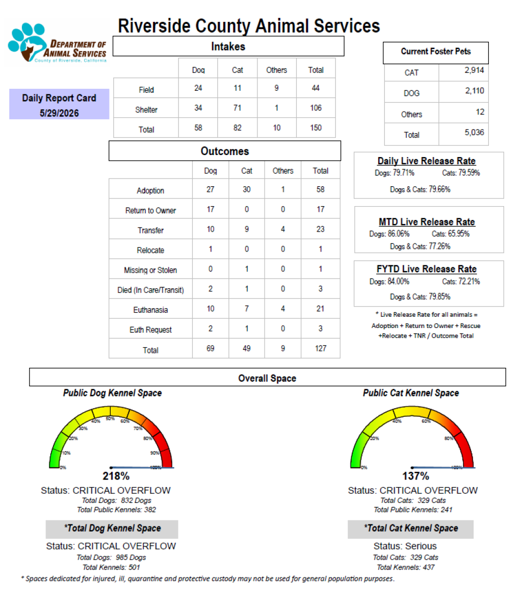 Daily report card of RCDAS Intake/outcome 