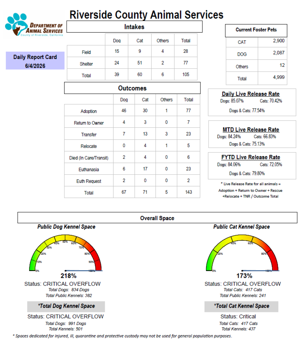 Daily report card of RCDAS Intake/outcome 
