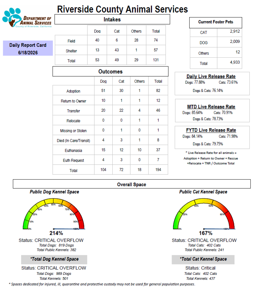 Daily report card of RCDAS Intake/outcome 