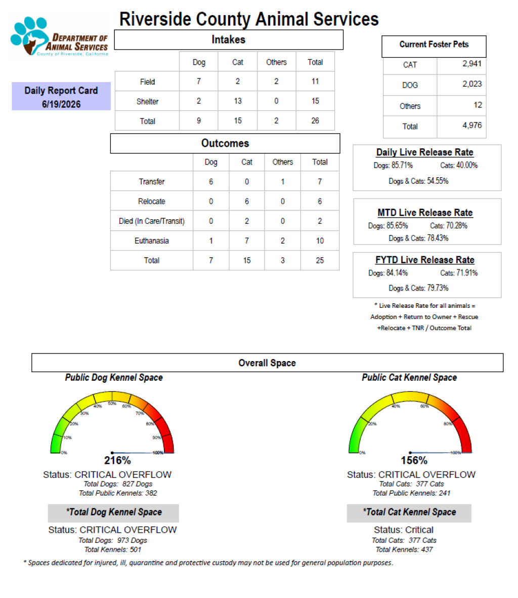 Daily report card of RCDAS Intake/outcome 