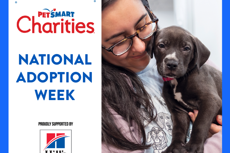 Image about PetSmart Charities National Adoption Week with a woman holding a puppy