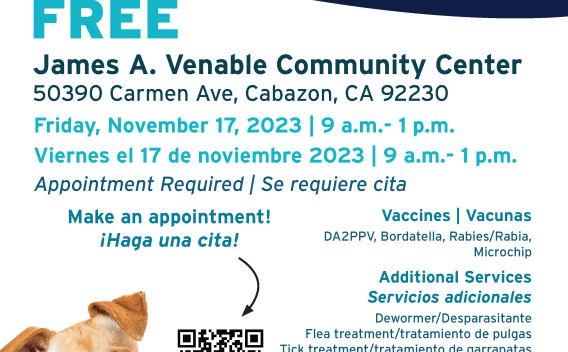 Flyer for November 17 Wellness Clinic in Cabazon, California