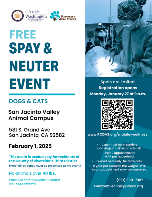 FREE Spay/Neuter Mobile Clinic District 3 Residents APPOINTMENT