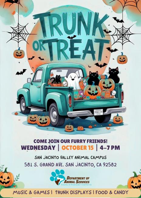 Flyer for Trunk or Treat event on October 15, 2025