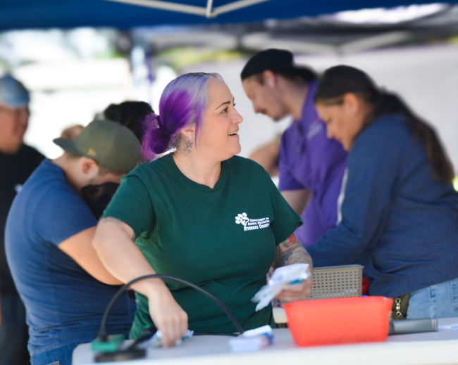 Volunteer assisting with wellness clinic