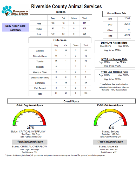 Daily report card of RCDAS Intake/outcome 