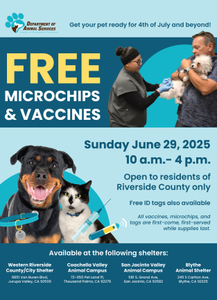 Flyer for Free Microchip and Vaccine Day June 29th, 2025